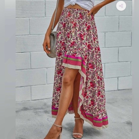 BTFBM Dresses & Skirts - BTFBM Cream and Pink Asymmetrical Maxi Skirt for Resort Wear